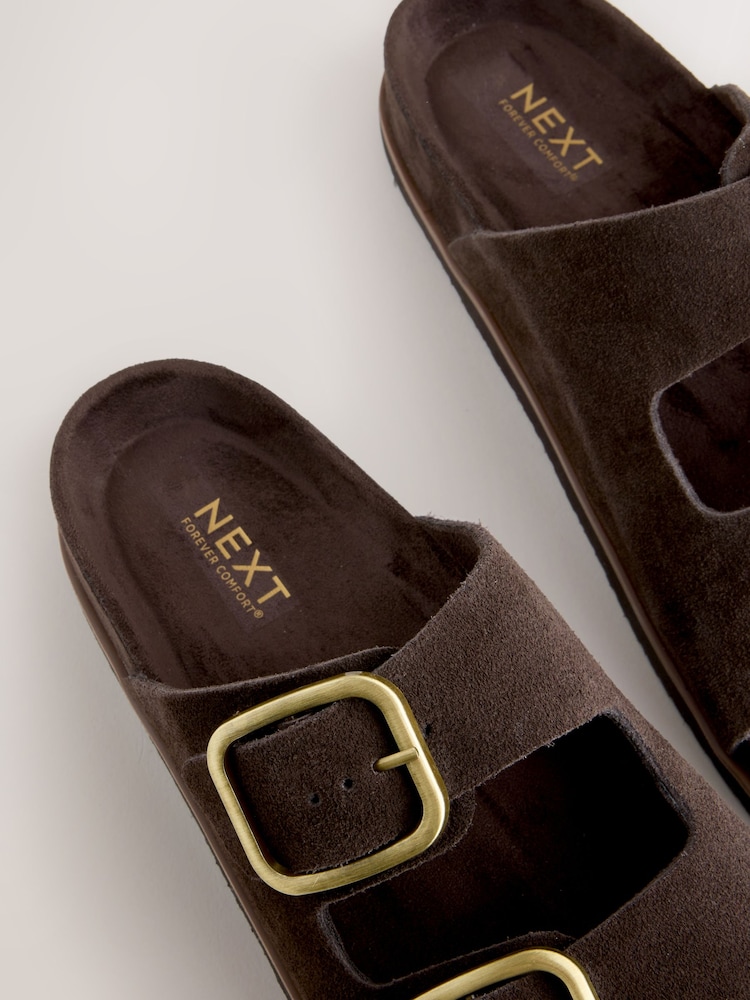 Chocolate Brown Suede Premium Double Strap Footbed Sandals - Image 9 of 9