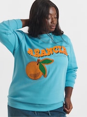 Simply Be Blue Arancia Boucle Fruit Sweat Top - Image 3 of 4