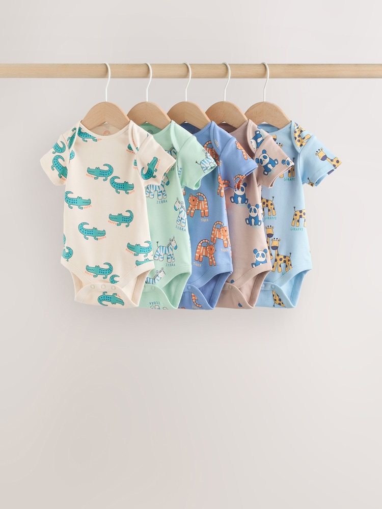 Multi Short Sleeve Baby Bodysuits 5 Pack - Image 1 of 13