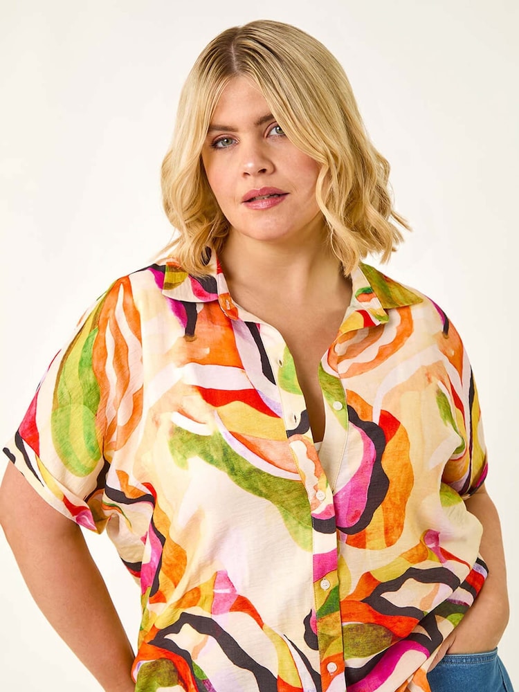 Verde - Camisa com botões e estampa de redemoinhos Roman Curve - Imagem 1 de 5