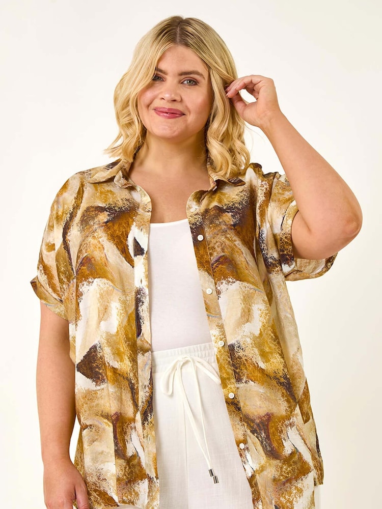 Castanho - Camisa com botões e estampa de redemoinhos Roman Curve - Imagem 1 de 5