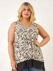 Roman Black Curve Animal Print Chiffon Hem Vest Top - Image 4 of 5