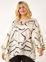 Roman White Mono Print Longline Blouse - Image 1 of 5