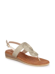 Pavers Gold Buckled Toe Post Sandals - Image 2 of 5