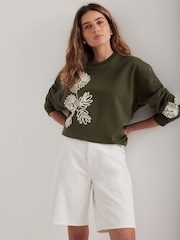 Mint Velvet Green Flower Sweat Top - Image 1 of 8
