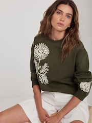 Mint Velvet Green Flower Sweat Top - Image 2 of 8