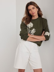 Mint Velvet Green Flower Sweat Top - Image 3 of 8