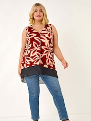 Roman Red Curve Floral Print Chiffon Hem Vest Top - Image 2 of 5