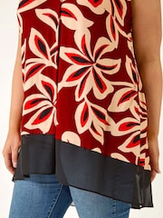 Roman Red Curve Floral Print Chiffon Hem Vest Top - Image 5 of 5