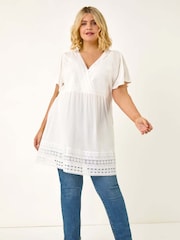 Roman White Curve Lace Trim Stretch Blouse - Image 2 of 5