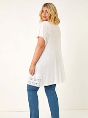 Roman White Curve Lace Trim Stretch Blouse - Image 3 of 5