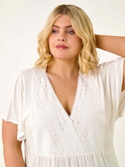 Roman White Curve Lace Trim Stretch Blouse - Image 4 of 5