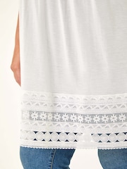 Roman White Curve Lace Trim Stretch Blouse - Image 5 of 5