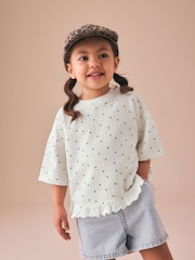 Ecru White Mono Spot Short Sleeve Frill Hem Top (3mths-7yrs) - Image 1 of 8