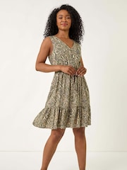 Roman Natural Petite Paisley Tie Waist Dress - Image 2 of 5