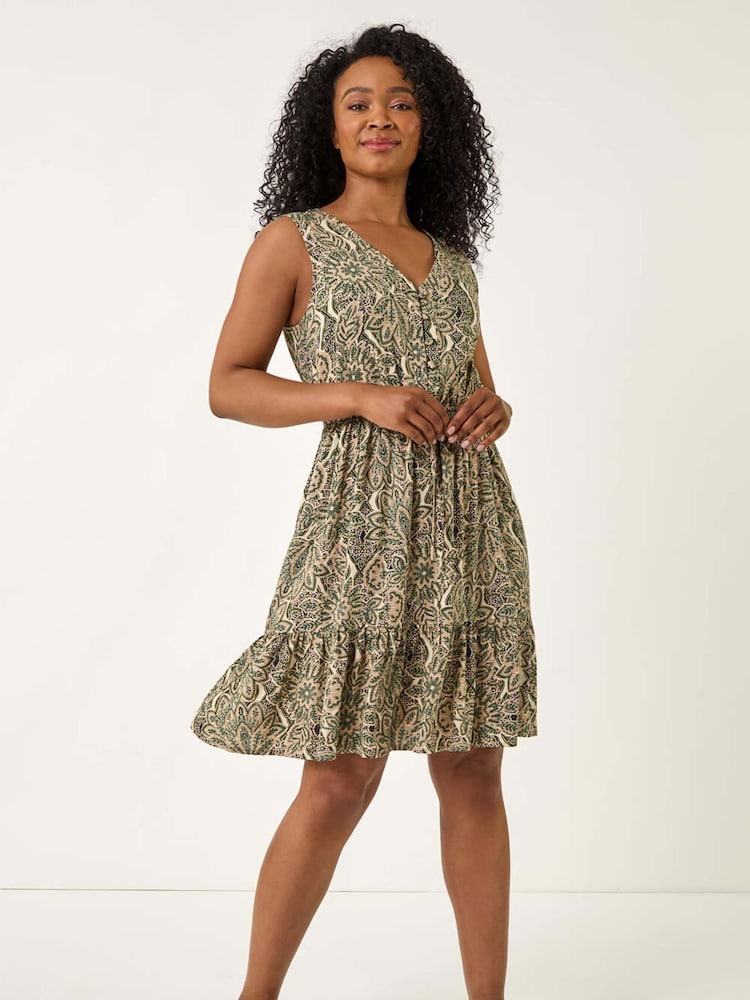 Roman Natural Petite Paisley Tie Waist Dress - Image 2 of 5