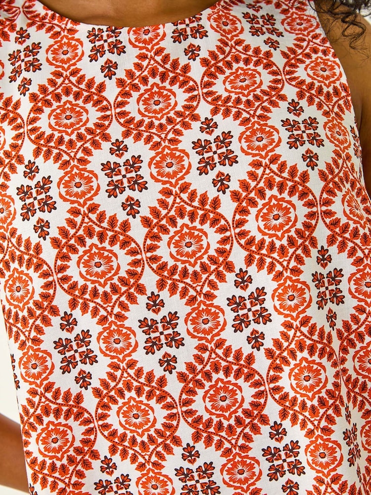 Roman Orange Petite Tile Print Swing Dress - Image 5 of 5