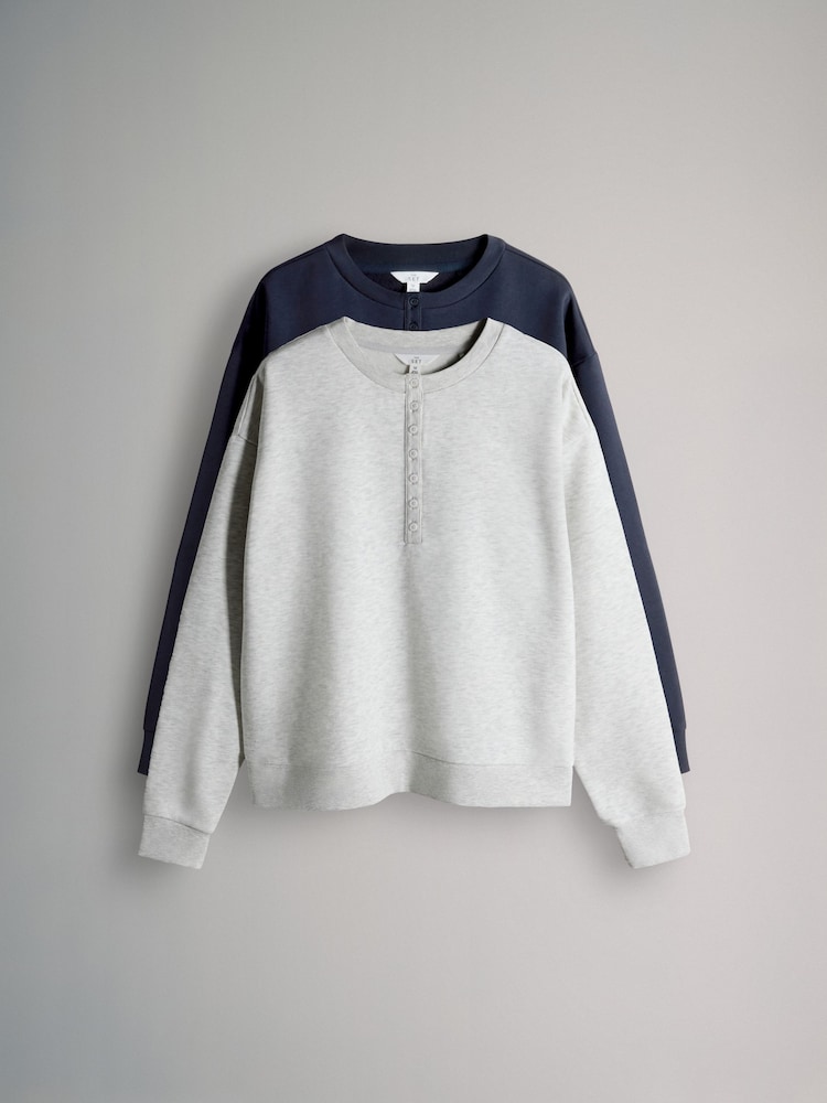 The Set Navy/Grey Marl 2 Pack Henley Sweatshirts - Image 1 of 5 The Set Navy/Grey Marl 2 Pack Henley Sweatshirts - Image 1 of 5