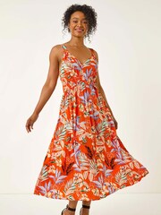 Roman Orange Petite Leaf Print Strappy Maxi Dress - Image 2 of 5