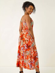Roman Orange Petite Leaf Print Strappy Maxi Dress - Image 3 of 5