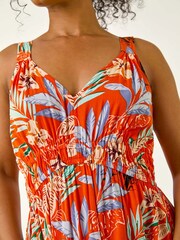 Roman Orange Petite Leaf Print Strappy Maxi Dress - Image 5 of 5