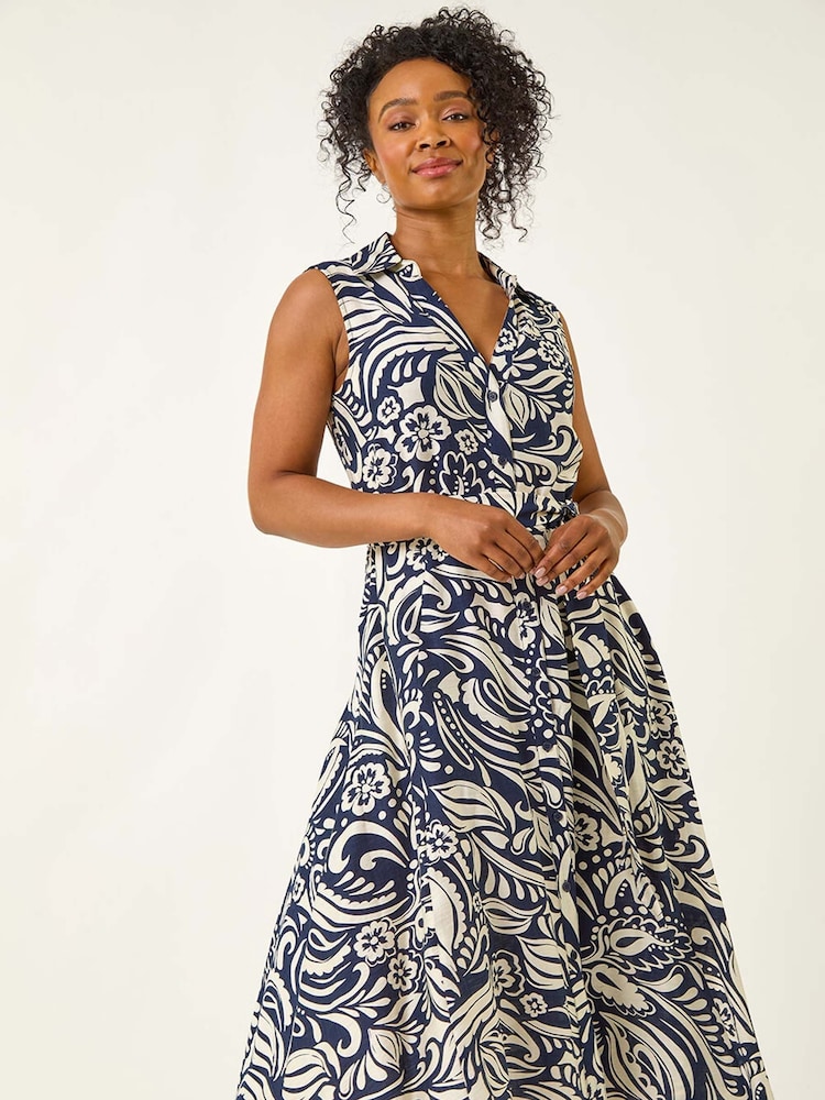 Roman Blue Petite Abstract Midi Shirt Dress - Image 1 of 5