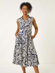 Roman Blue Petite Abstract Midi Shirt Dress - Image 2 of 5