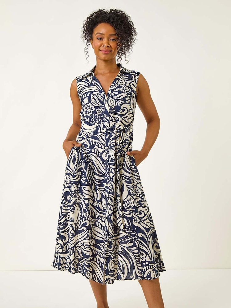 Azul - Roman Petite Abstract Midi Shirt Dress - Imagen 2 de 5 Azul - Roman Petite Abstract Midi Shirt Dress - Imagen 2 de 5