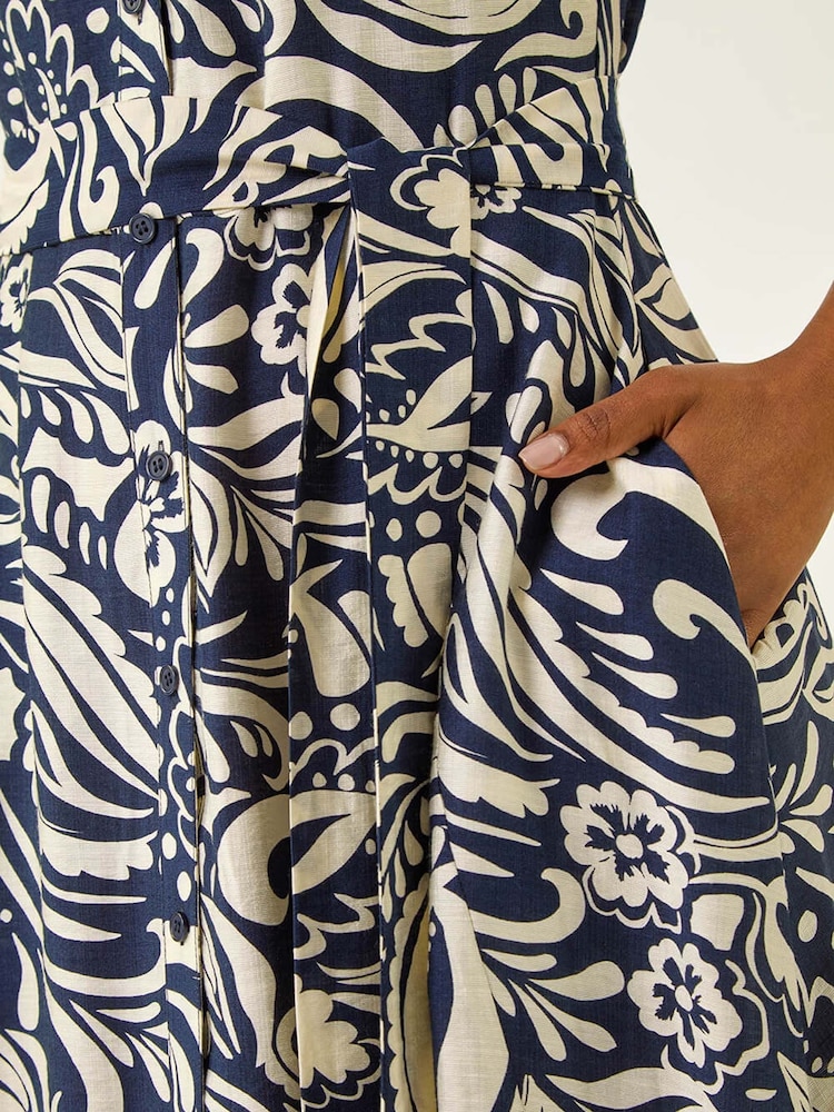 Roman Blue Petite Abstract Midi Shirt Dress - Image 5 of 5