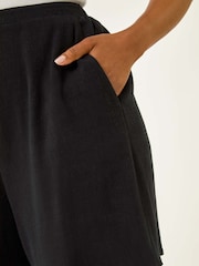 Roman Black Petite Linen Mix Elastic Waist Shorts - Image 5 of 5