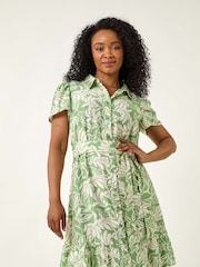 Roman Green Petite Leaf Print Shirt Dress - Image 1 of 5