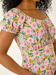 Roman Pink Petite Floral Print Frill Stretch Dress - Image 5 of 5