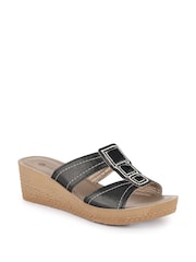 Pavers Black Extra Cushioned Slip On Wedge Mules - Image 2 of 5