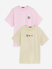 Simply Be Pink Embroidered T-Shirts 2 Pack - Image 1 of 7