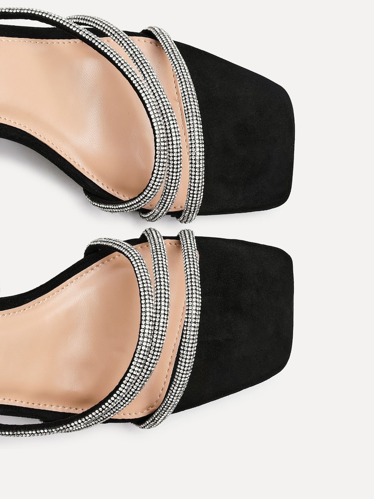 Linzi Black Glimmer Diamante Block Heel Sandals - Image 5 of 5