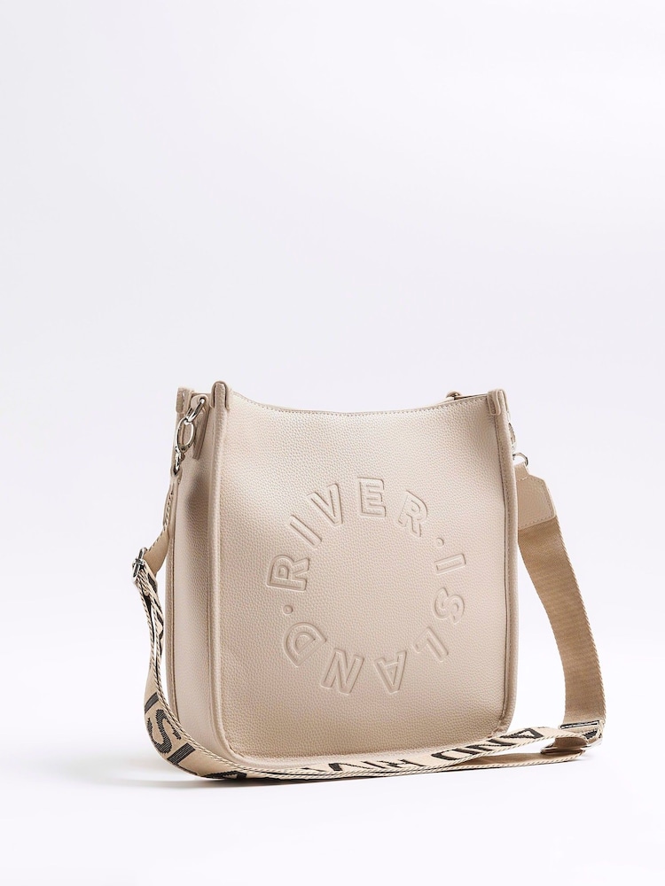 River Island Brown Beige Logo Messenger Bag - Image 1 of 6 River Island Brown Beige Logo Messenger Bag - Image 1 of 6