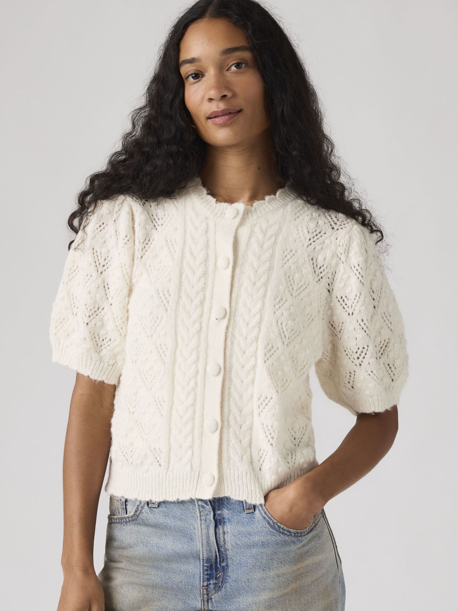 Buy Levi's® Cream Pauline Pointelle Short Sleeve Cardigan from the