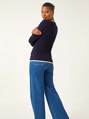 Roman Blue Scallop Neck Button Knit Jumper - Image 3 of 5