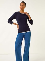 Roman Blue Scallop Neck Button Knit Jumper - Image 4 of 5