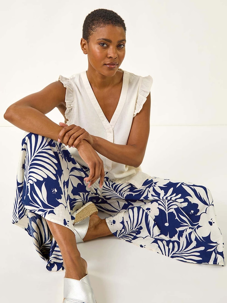 Roman Blue Multi Floral Print Culottes - Image 2 of 5