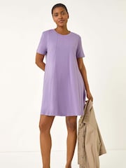 Roman Purple Cotton Panelled Swing Stretch Dress - Image 1 of 5