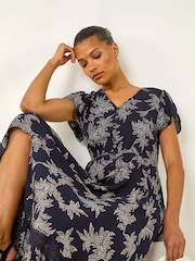 Roman Blue Leaf Print V-Neck Maxi Dress - Image 2 of 5