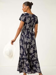 Roman Blue Leaf Print V-Neck Maxi Dress - Image 3 of 5