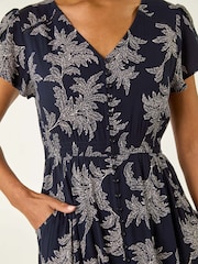 Roman Blue Leaf Print V-Neck Maxi Dress - Image 5 of 5
