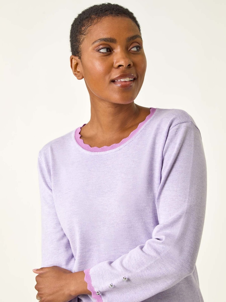 Roman Purple Scallop Neck Button Knit Jumper - Image 2 of 5