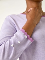 Roman Purple Scallop Neck Button Knit Jumper - Image 3 of 5