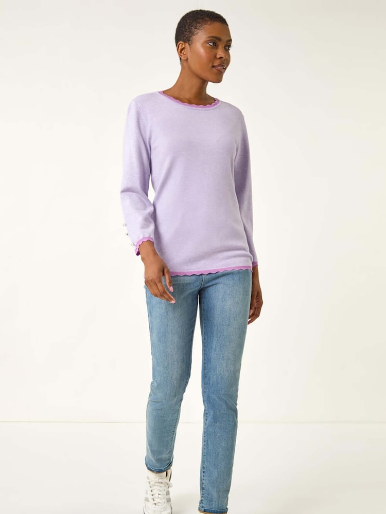 Roman Purple Scallop Neck Button Knit Jumper - Image 5 of 5