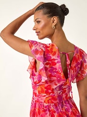 Roman Orange Floral Print Bias Midi Dress - Image 4 of 5