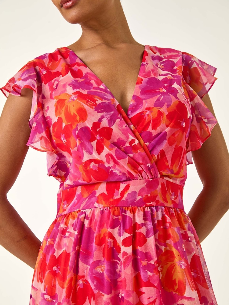 Roman Orange Floral Print Bias Midi Dress - Image 5 of 5