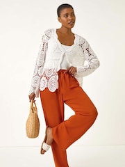 Roman Orange Elastic Waist Wide Leg Pocket Trousers - Image 2 of 5